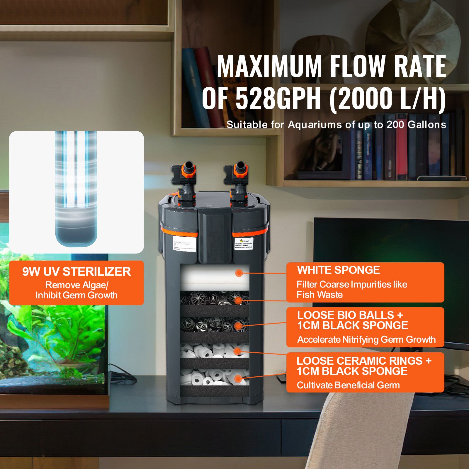 수족관 필터 528GPH, 5단계 캐니스터 필터 200 - Reef Tank Filter 리뷰 및 가격